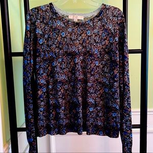 Sheer LOFT floral top / sweater in brown & blue tones perfect for fall layering